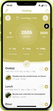 Voedingsapp van Fit Up — kcal, macro's en maaltijden per dag